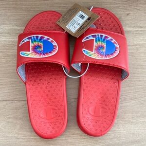 Champion Women's Red Tie-Dye Slide Sandals NWT